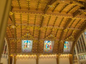 The ornate roof of the main hall.