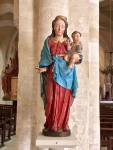 One of many polychrome statues in the church