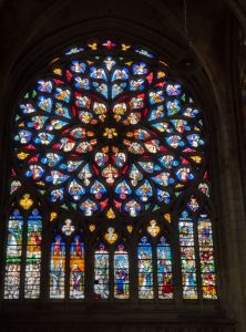 The north rose window, dating from the 16th century