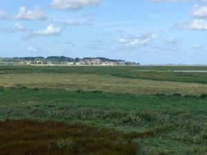 St Valery across the salt marsh.