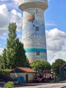 Illustrated water tower.